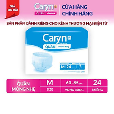 Tã/Bỉm Quần Người Lớn Caryn Mỏng Nhẹ Chống Tràn Dành Cho Người Già Có Thể Tự Đi Lại Size M24 miếng)