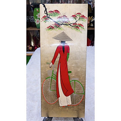 Tranh sơn mài dáng dài cô gái Việt Nam, hàng xuất khẩu size 20x50 cm