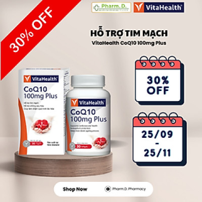 Viên Uống VITAHEALTH CoQ10 100mg Plus Hỗ Trợ Sức Khỏe Tim Mạch Hỗ Trợ Huyết Áp ( Hộp 30 Viên)