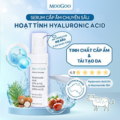 Serum Tinh Chất Cấp Ẩm & Tái Tạo Da Hyaluronic Acid và Niacinamide 25ml MooGoo cho da nhạy cảm - hàng Úc