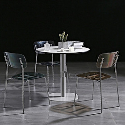 Ghế nhựa PC trong suốt ICE-PC Nội thất Capta Ghế Cafe Fastfood nhựa trong suốt màu xám khói xếp chồng có chân thép mạ chrome bóng 