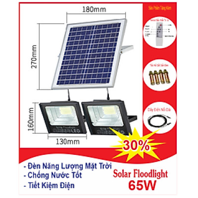 Đèn năng lượng mặt trời 2 bóng, Đèn pha Led năng lượng mặt trời 65w, 120W, 200W, chính hãng sáng 10-12h không tốn điện cảm biến ánh sáng, chống sét, chống nước IP67, vỏ nhôm nguyên khối.