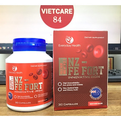 Viên uống bổ sung sắt hữu cơ nhập khẩu chính hãng New Zealand NZ FE FORT (30 viên) giúp bổ sung sắt và acid folic hỗ trợ giảm nguy cơ thiếu máu do thiếu sắt, cải thiện hoa mắt chóng mặt do thiếu sắt
