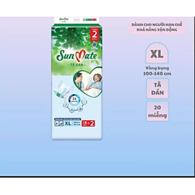 1 Cây/Thùng 6 Gói Tã Dán Sunmate XL18 +2 (20 Miếng) - Tã Dán Cho Người Lớn (Gói Lớn Tiết Kiệm Hơn Sunmate XL10) -Hsd Luôn mới