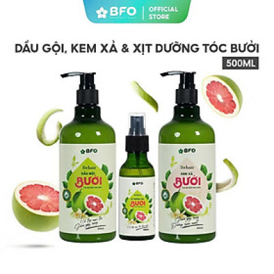 Combo Gội Xả Tinh Dầu Bưởi Thảo Mộc BFO Giảm Rụng Tóc Sạch Gàu Kích Thích Mọc Tóc 500ml ( Xịt Tóc 100ml )