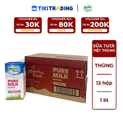 Thùng 12 hộp sữa tươi tiệt trùng tách béo Meadow Fresh 1L hàng New Zealand