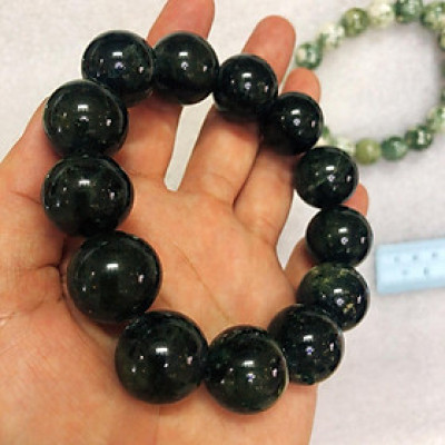 Chuỗi Phật lần tay ngọc tự nhiên serpentine của Việt Nam đường kính hạt 1.7 cm