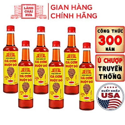 Đặc Sản Phan Thiết - Thùng 6 Chai Nước Mắm Nhỉ Cá Cơm Vàng Ruột Đỏ Làng Chài Xưa 525Ml/Chai Cá Ngon Vùng Nước Trồi 300 Năm Truyền Thống