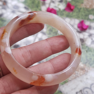 Vòng tay Nữ Bản Hẹ Đá Mã Não Bông Vàng trắng đều đẹp Vòng Ni 52mm x cao 13,5mm x dầy 4mm Nữ 50kg - 52kg đeo xinh đẹp ạ