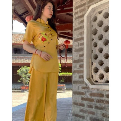 ĐỒ LAM ĐI CHÙA Mẫu Cổ Tàu Thêu Hoa