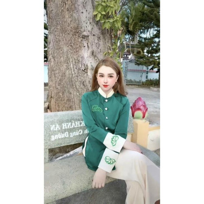 Đồ Lam Đi Chùa Cao Cấp # Phối 2 Màu Thêu Hoa Sen