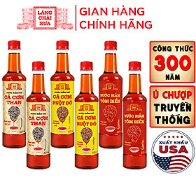 Đặc Sản Phan Thiết - [Thùng 6 Chai - 3 Vị] Nước Mắm Nhỉ Làng Chài Xưa Cá Cơm Than, Tôm Biển, Cá Cơm Ruột Đỏ 525Ml/Chai Nhựa Cao Cấp