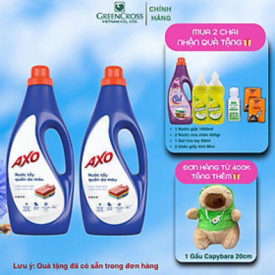 Combo Nước tẩy quần áo màu AXO đánh bay vết bẩn chai 1,8 Lít lưu hương thơm mát