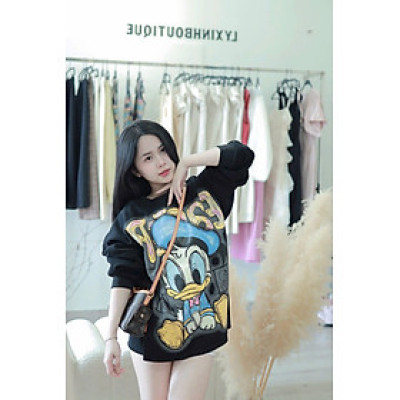 Áo Nỉ Form Rộng In Hình Vịt Siêu To Hot Trend, Chất Nỉ 2 Da Xịn, Áo Sweater Unisex Dáng Dài Che Quần