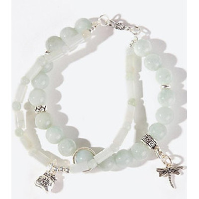 Vòng tay đôi cẩm thạch phỉ thúy phối túi tiền và chuồn chuồn Ngọc Quý Gemstones