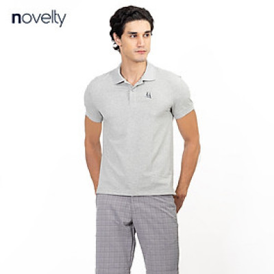 Áo thun Polo trơn màu xám nhạt in họa tiết ngực NOVELTY 191166N