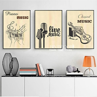 Tranh treo tường âm nhạc 18 trang trí decor lớp học nhạc, phòng thu âm kèm đinh treo