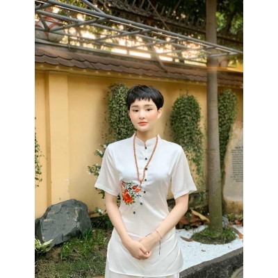 Đồ Đi Chùa PR028 Vải Lụa Cao Cấp Thêu Hoa Thắt Dây Cực Đẹp