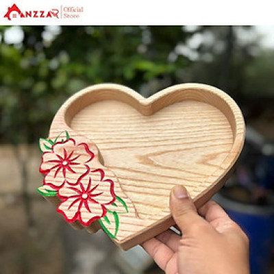 Khay gỗ trái tim khắc hoa Anzzar, khay gỗ trang trí, đựng bánh kẹo, quà tặng decor, khay gỗ đựng mứt, bánh kẹo-01