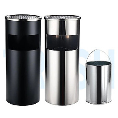 Thùng rác inox gạt tàn tròn - thùng rác dành cho nhà hàng sảnh khách sạn khu vực công cộng