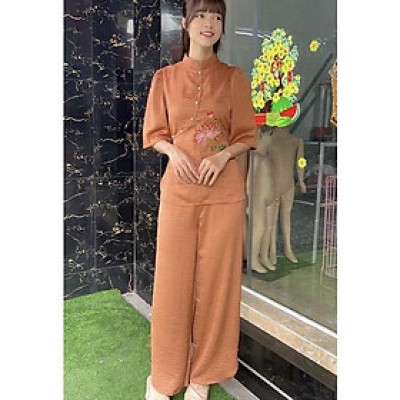 Đồ Lam Đi Chùa # Cổ Tàu Lụa Thêu Hoa Bỉ Ngạn # Đồ Bộ # Quần Áo Nữ