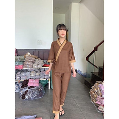 ĐỒ LAM ĐI CHÙA PHÁP PHỤC PHẬT GIÁO # xéo nhạt nơ viền to