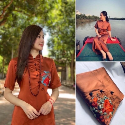 Đồ Đi Chùa PR028 Vải Lụa Cao Cấp Thêu Hoa Thắt Dây Cực Đẹp