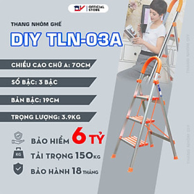 Thang nhôm ghế bản bậc rộng DIY TLN-03A 3 bậc