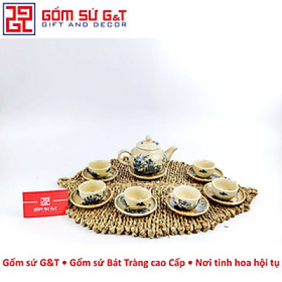 Bộ trà men rạn dáng quả hồng vẽ cảnh sơn thủy Gốm Sứ G&T