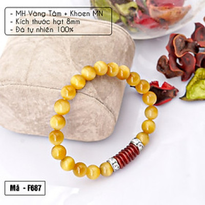 Vòng tay phong thủy Mắt hổ vàng tâm 8mm +  Khoen mã não