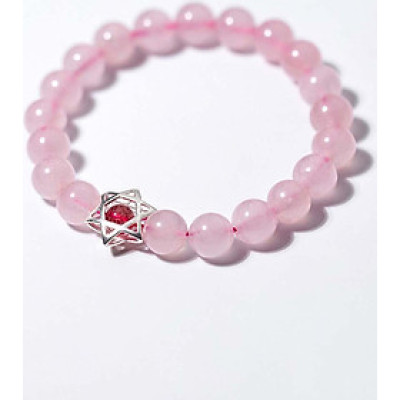 Vòng tay đá thạch anh hồng charm bạc ngôi sao 6 cánh mệnh hỏa, thổ - Ngọc Quý Gemstones