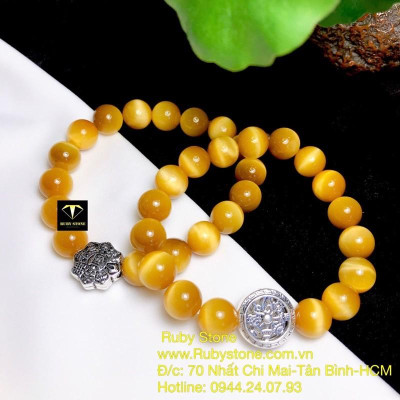 Vòng tay mắt hổ mệnh Thổ - Kim