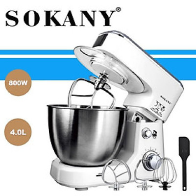 Máy đánh trứng trộn bột để bàn SOKANY SC-209, công suất lớn 800W,  cối INOX 4L trộn bột, nhào bột tự động - HÀNG CHÍNH HÃNG