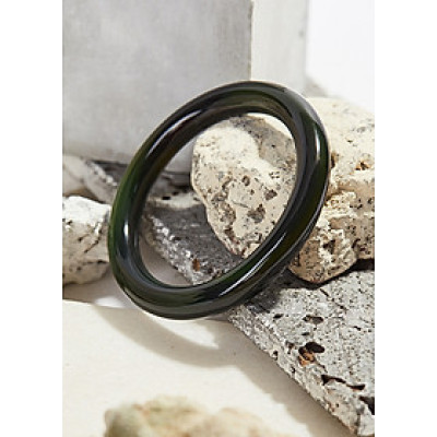 Vòng tay đá mã não xanh đen bản tròn dày 10mm ni 56, 57 mệnh thủy mộc - Ngọc Qúy Gemstones