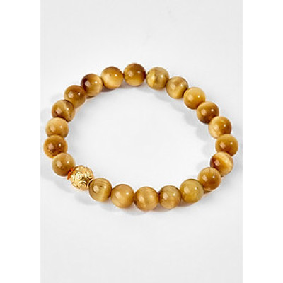 Vòng Tay Đá Mắt Hổ Vàng Phối Charm Lục Tự Bạc Mạ Vàng 24K Ngọc Quý Gemstones