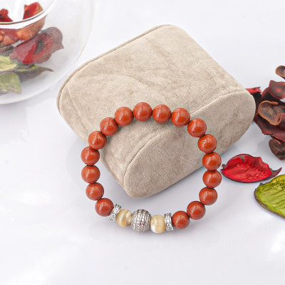 Vòng tay nữ đá Jasper đỏ + Charm cầu 8mm do Anqlo chế tác