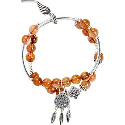 Bộ Vòng Thạch Anh Tóc Đỏ Cam Phối Charm Bạc Dream Catcher 2450 Ngọc Quý Gemstones VT67