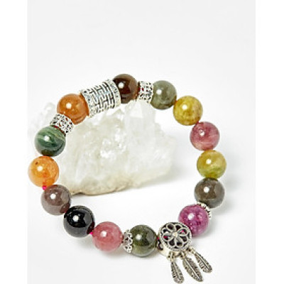 Vòng tourmaline đa sắc phối charm dreamcatcher bạc hạt 10mm , đk 52mm - Ngọc Quý Gemstones