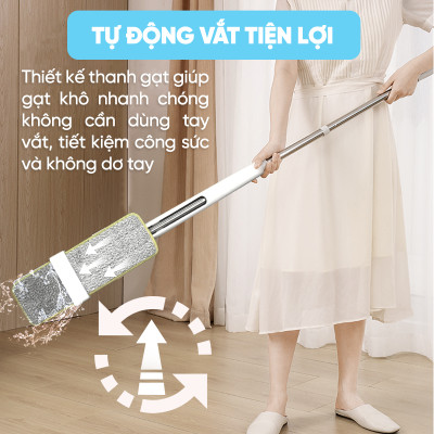 Cây Lau Nhà MyJae Đài Loan Sợi Microfiber Tự Vắt Kháng Khuẩn Ag+ 120cm