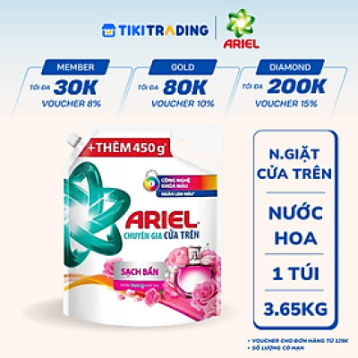 Túi Nước Giặt ARIEL Chuyên Gia Cửa Trên Ngăn Lem Màu - Hương Downy Nước Hoa 3.65KG