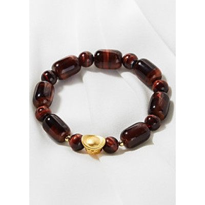 Vòng đá mắt hổ nâu đỏ phối thỏi vàng bạc mạ vàng 24K Ngọc Quý Gemstones