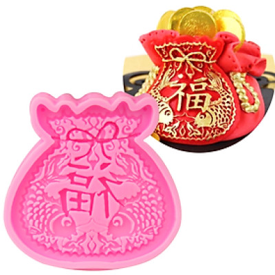 Khuôn silicon làm bánh, rau câu, khuôn trung thu, ép xôi Túi tiền tài lộc may mắn - Loại 10 cm - Mã số 1143