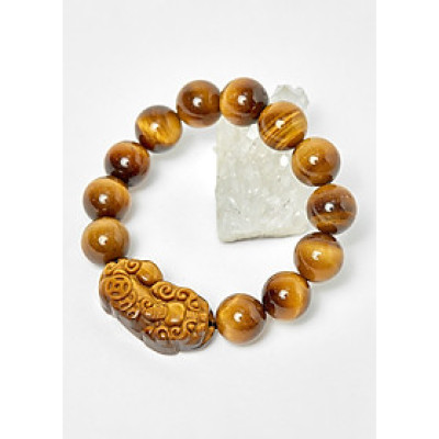 Vòng tay phong thủy đá thạch anh mắt hổ phối tỳ hưu size hạt 14mm - Ngọc Quý Gemstones