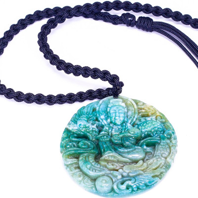 Mặt Dây Chuyền Phật Bà Quan Âm Cưỡi Rồng Đá Chalcedony đường kính 52mm mệnh hỏa ,mộc - Ngọc Quý Gemstones