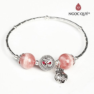 Vòng bạc phối đá thiên nhiên 8mm charm túi tiền mệnh hỏa, mộc - Ngọc Quý Gemstones