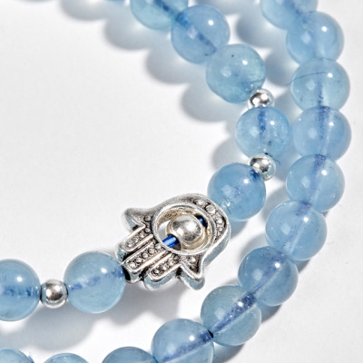 Vòng 2 Line Hải Lam Ngọc Phối Charm Cá Bạc 6mm Ngọc Quý 