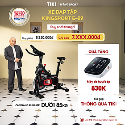 Xe đạp tập KINGSPORT Stronger E-09 bánh đà 6kg, kháng lực từ tính êm ái, tích hợp đồng hồ đo lường chỉ số, cân nặng phù hợp từ 80-85kg