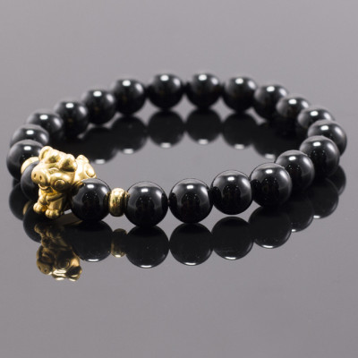 Vòng Tay Đá Thiên Thạch Charm Tuổi Hợi Bạc Mạ Vàng 24K Ngọc Quý Gemstones