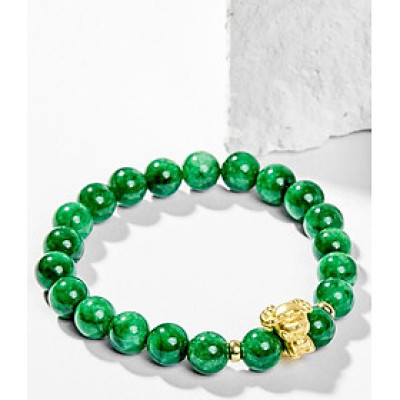 Vòng Tay Phong Thủy Nữ Đá Cẩm Thạch Sơn Thủy Phối Charm Tuổi Mùi Bạc Mạ Vàng 24K (8mm) Mệnh Mộc, Hỏa Ngọc Quý Gemstones