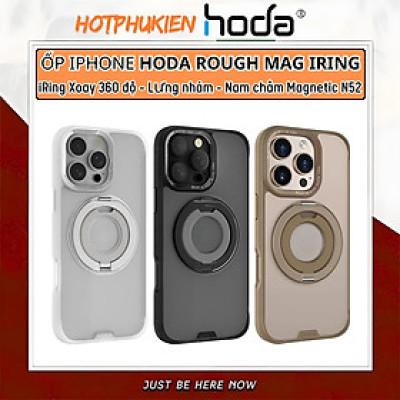 ốp lưng nhám chống sốc 2m từ tính cho iPhone 16 Pro Max / iP 16 pro hiệu HODA Magnetic Rough iring Xoay 360 độ, giá đỡ, sạc không dây nam châm N52, chống bám vân tay - Hàng nhập khẩu